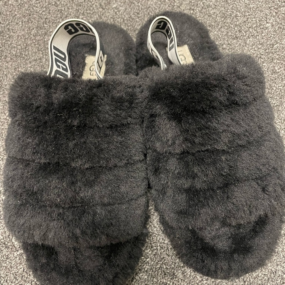 UGG Black Fluffy Slippers